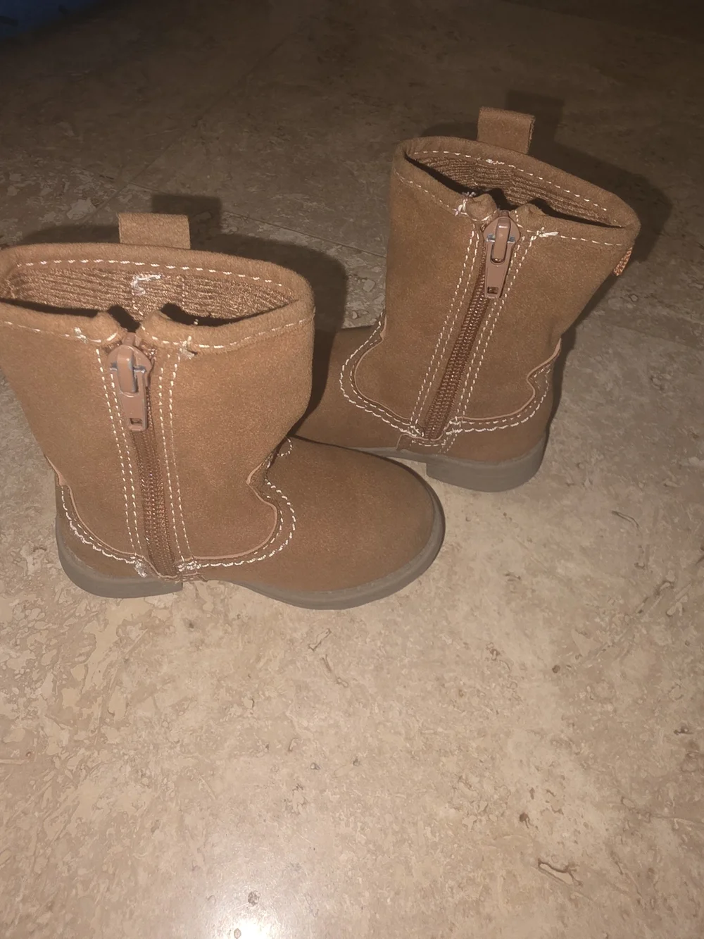 Girls Brown Western Cowboy Boots w/ Heart Detail & Side Zippers | Size 5 Medium